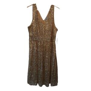 Draper James Gold Sequin Sleeveless Knee Length Dress Size 16 Party/Cocktail